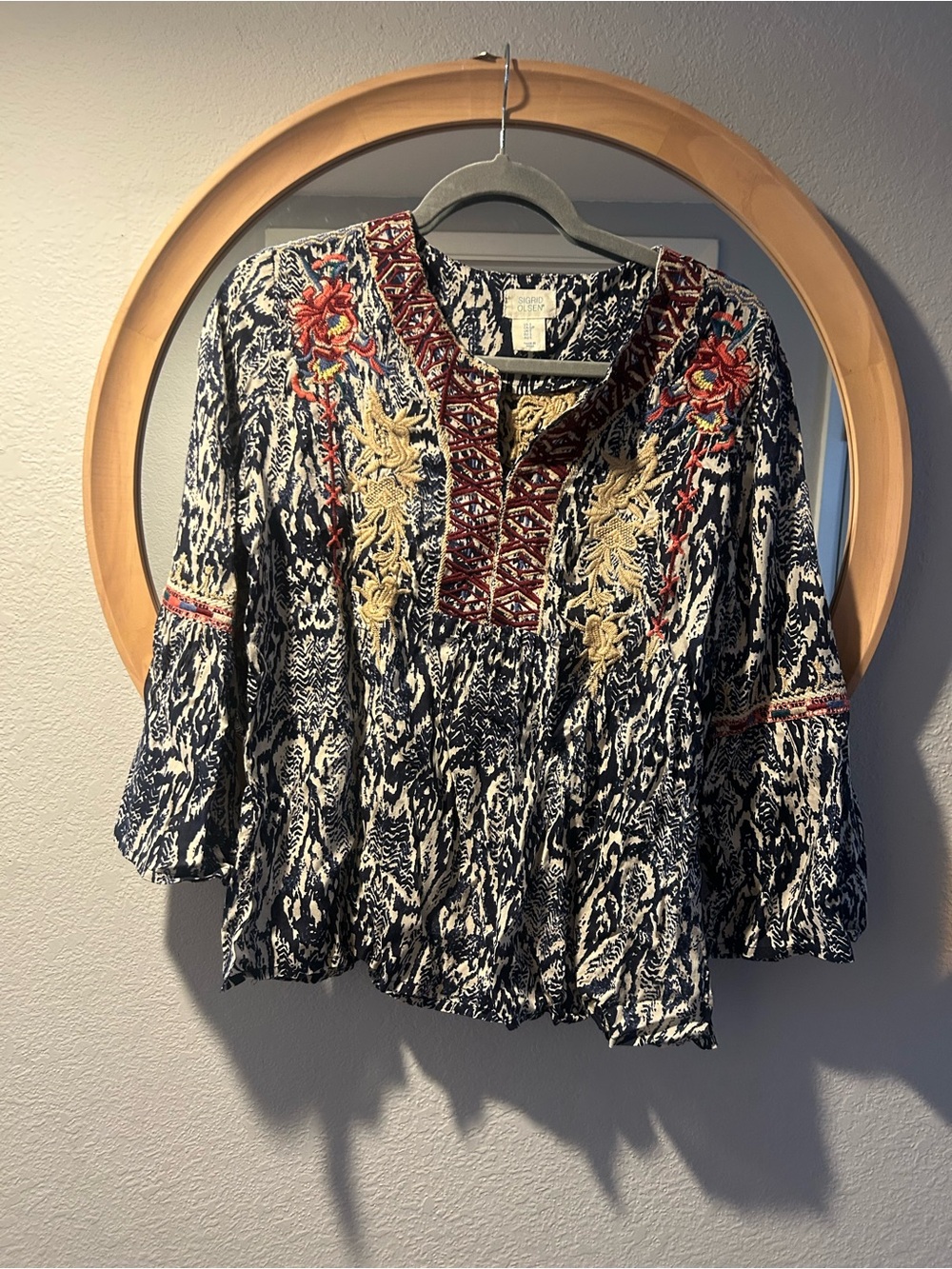Sigrid Olsen Navy Tunic with Red & Cream Embroidery